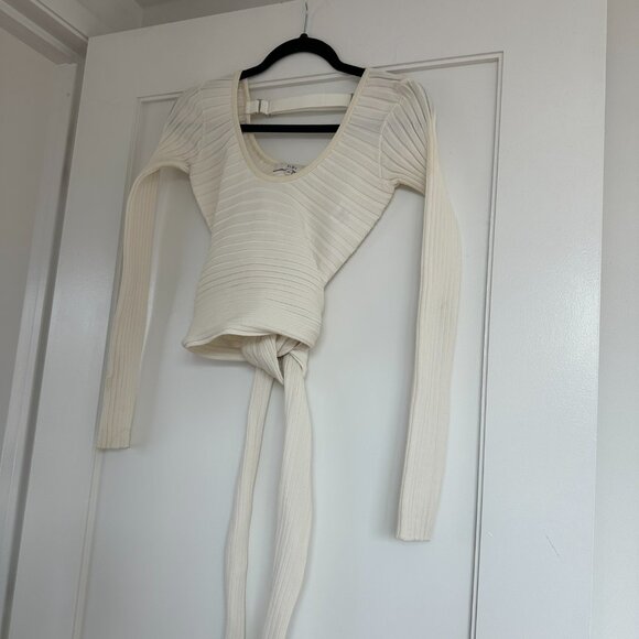 Tibi Decollete Rib Knit Wrap Sweater Long Sleeves Open Back Cut-out White Sz XS - Picture 4 of 10